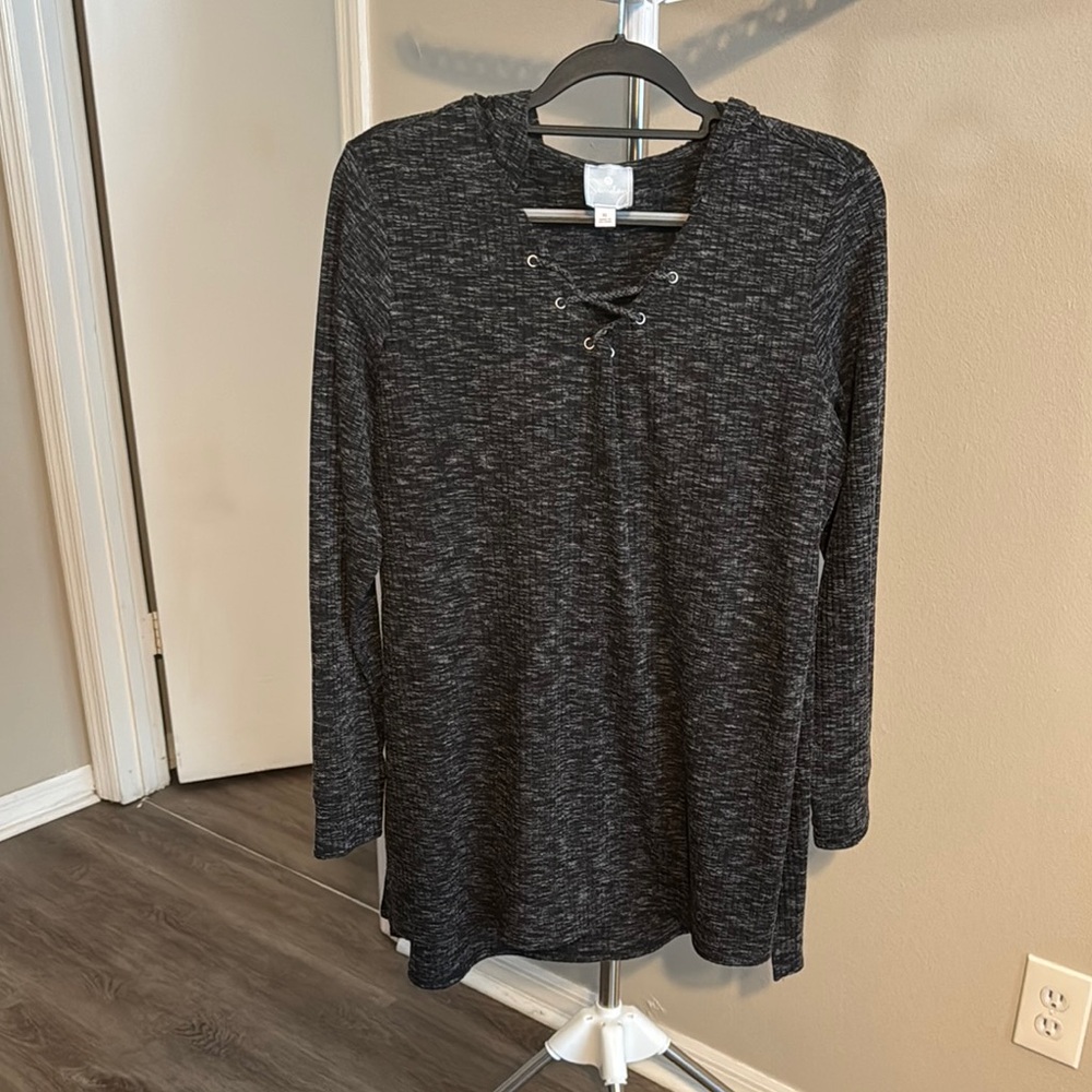 Sunday Gray and Black Tie Front Long Sleeve Hoodie
